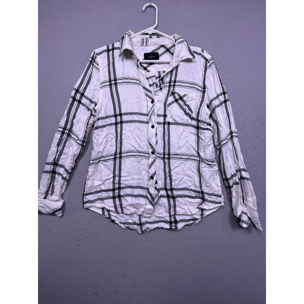 Rails Hunter Rayon White Jet Plaid Large Womens Shirt